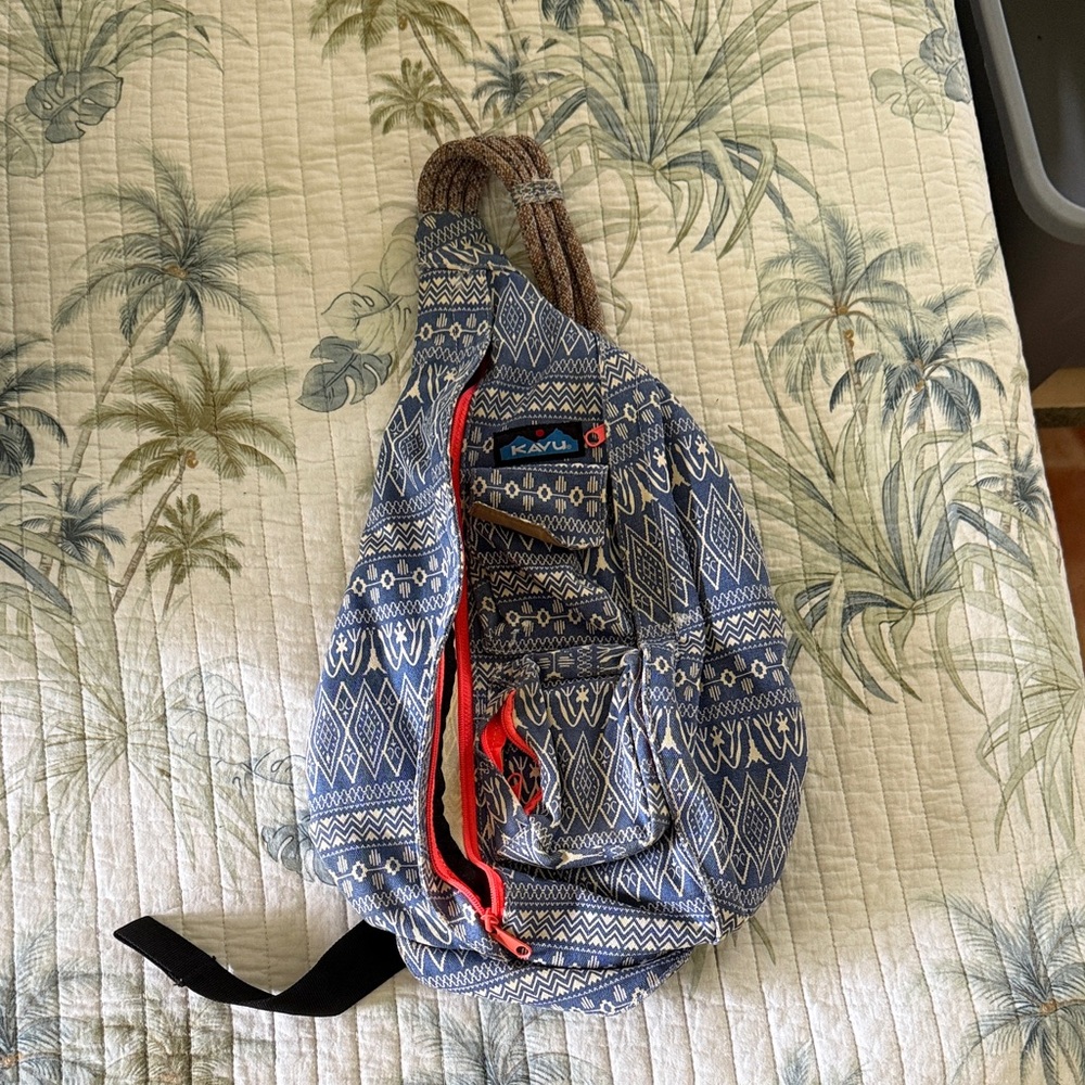 KAVU Geometric Blue and White Sling Bag